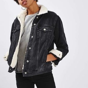 black denim shearling jacket